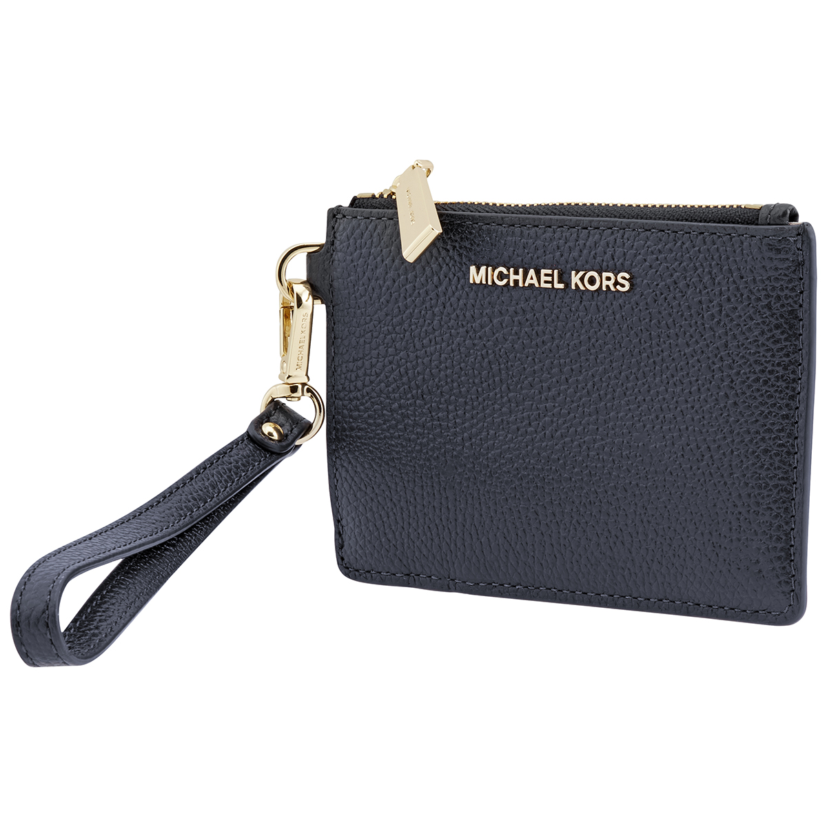 Michael Kors Mercer Pebbled Leather Coin Purse In Blue,gold Tone