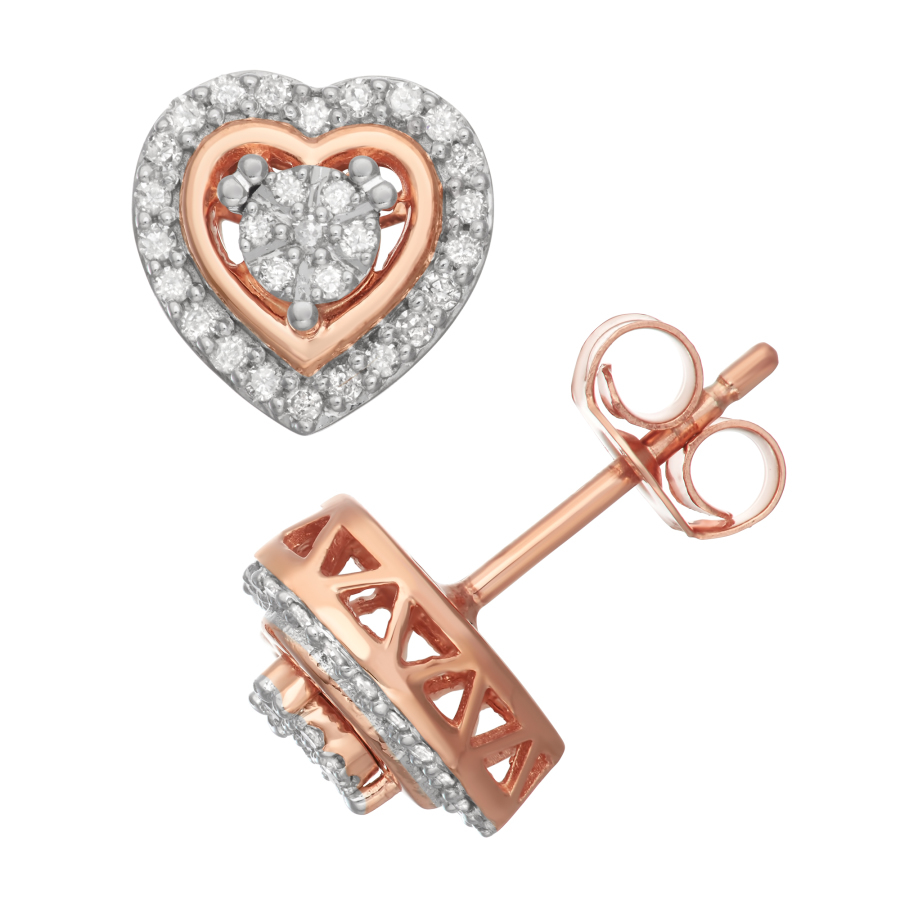 Hetal Diamonds 0.28 Cttw Miracle Plate Diamond Heart Shape Earrings In Sterling Silver With Rose Gold Plating In Gold Tone,pink,rose Gold Tone,silver Tone,white