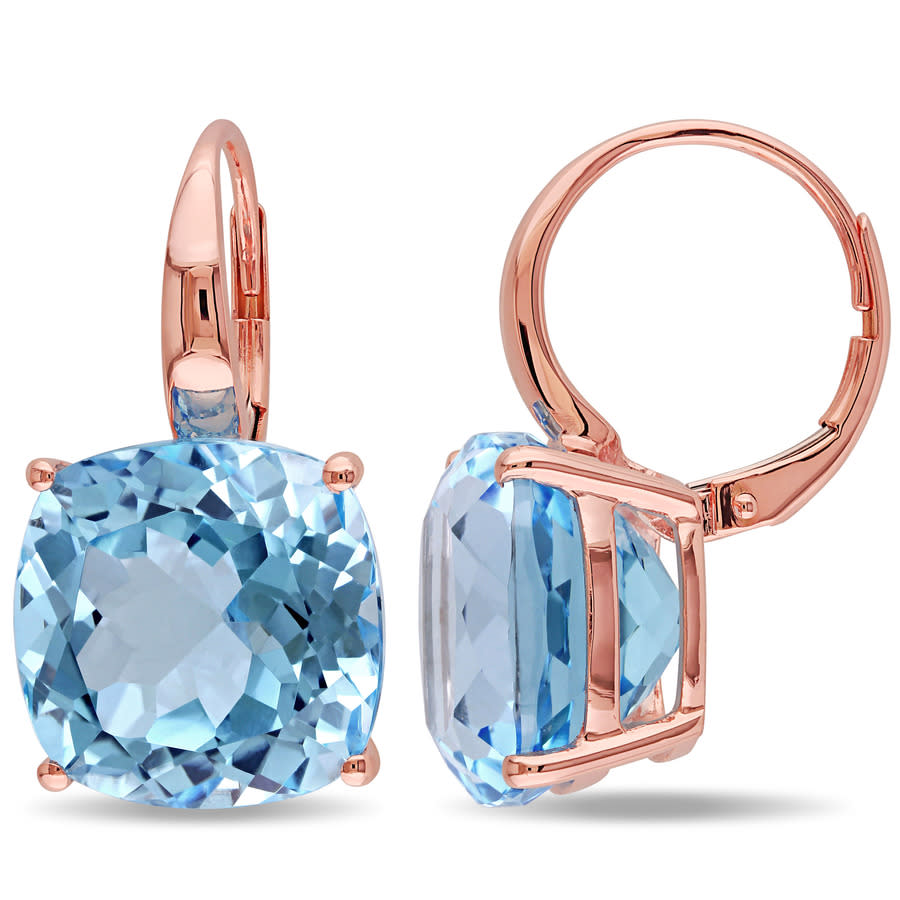 Amour 23 1/3 Ct Tgw Sky Blue Topaz Leverback Earrings In 14k Rose Gold In Pink