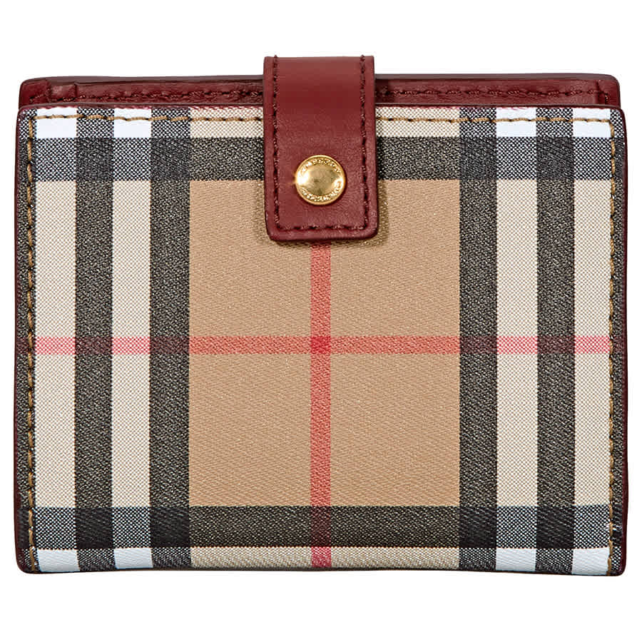 Burberry Vintage Check And Leather Folding Wallet- Crimson In Red