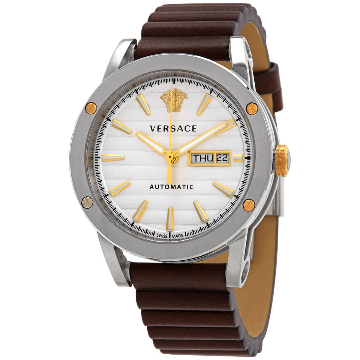 Versace Theros Automatic White Dial Mens Watch Vedx00119 In Brown,gold Tone,silver Tone,white