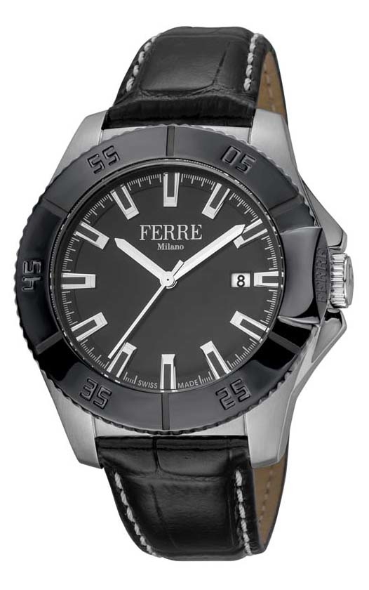 Ferre Milano Men's White Mop Dial Calfskin Leather Watch In Black / Silver