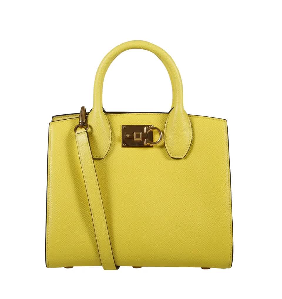 Ferragamo The Studio Box Leather Top Handle Bag In Yellow