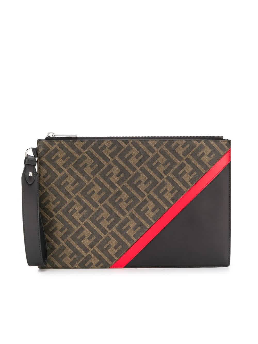 Fendi Brown Mens Ff Motif Diagonal Pouch