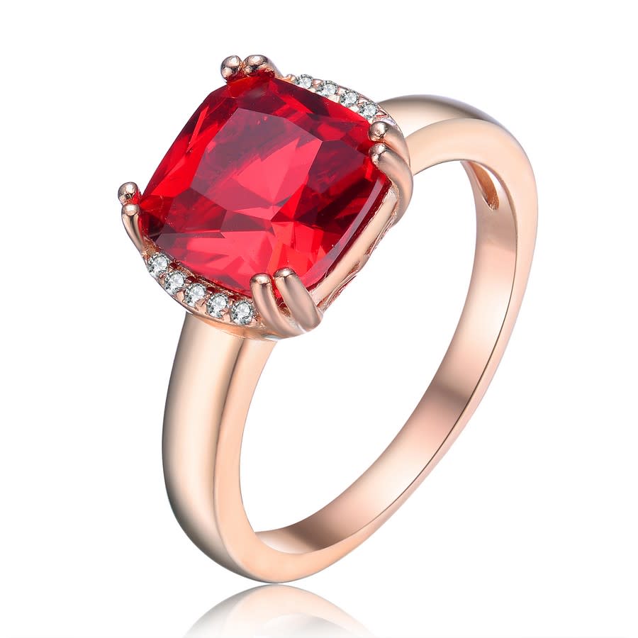 Megan Walford Rose Over Sterling Silver Red Cubic Zirconia Ring