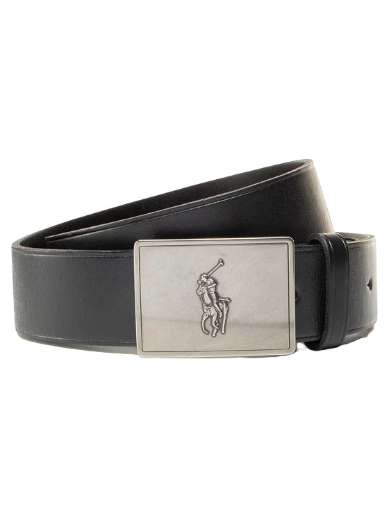 POLO RALPH LAUREN POLO RALPH LAUREN MENS BLACK LEATHER ADJUSTABLE PLAQUE BELT