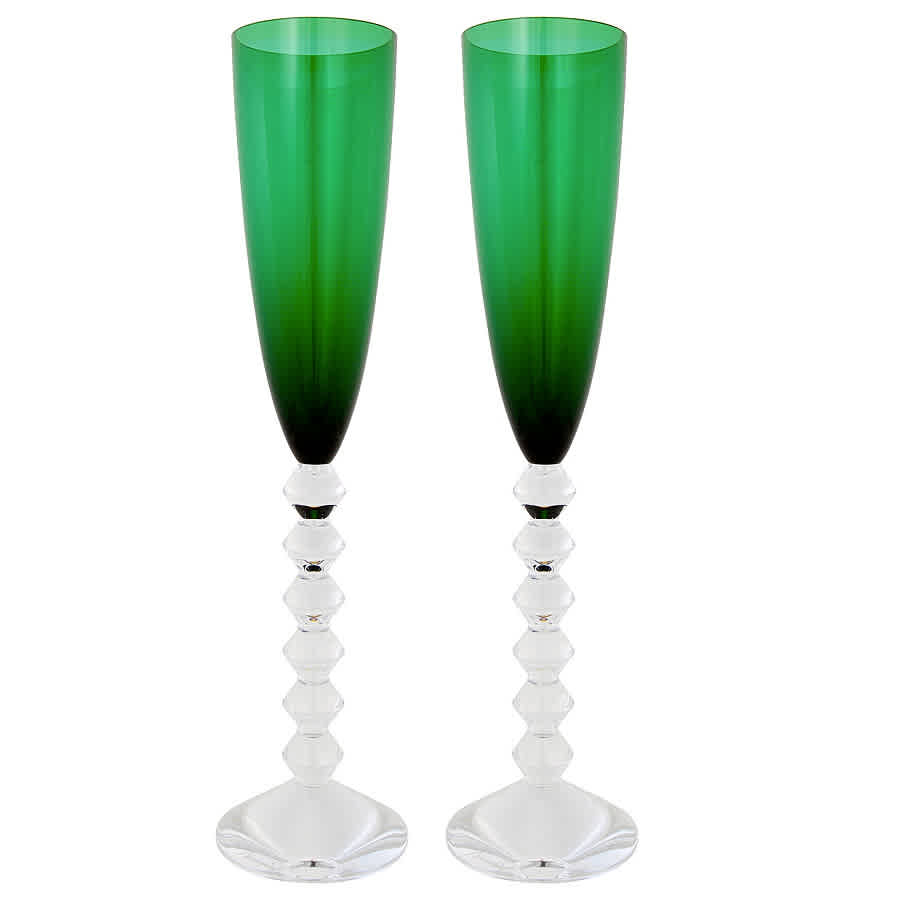 Baccarat Vega Flutissimo Emerald 2811805 Set Of 2 In Emerald / Green