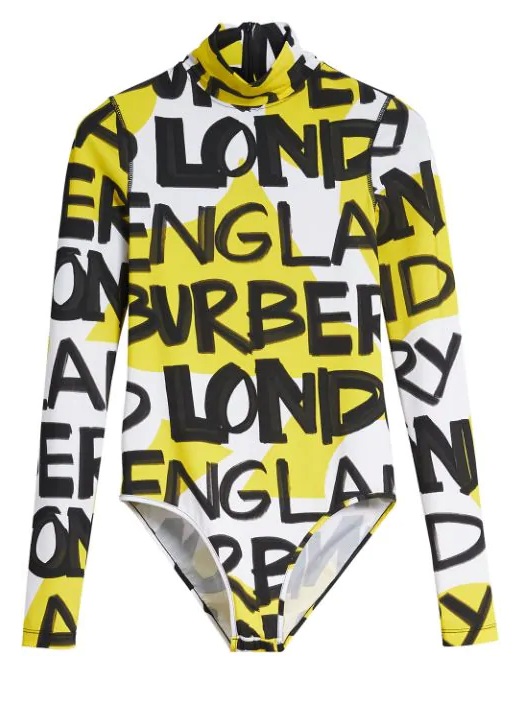 Burberry Graffiti Print Stretch Jersey Bodysuit In Yellow