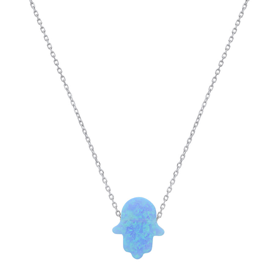 Kylie Harper Sterling Silver Blue Opal Hamsa Necklace In Silver-tone