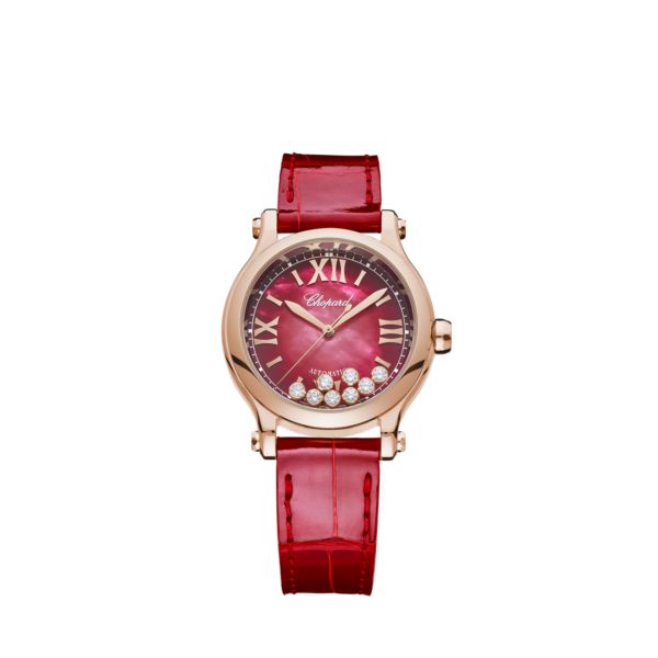 Chopard Happy Sport Automatic Red Dial Ladies Watch 275378 5005 In Red   / Gold / Gold Tone / Rose / Rose Gold / Rose Gold Tone