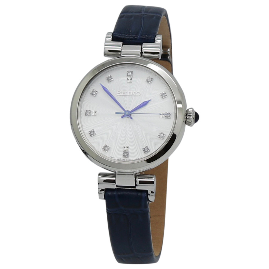 Seiko Dress Quartz Diamond White Dial Ladies Watch Srz545 In Blue / White