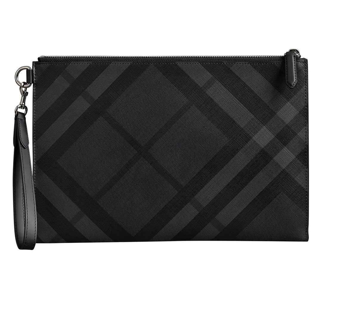 Click to view more detailed imagery on our partner's website Burberry Charcoal / Black London Check Zip Pouch In Black,grey