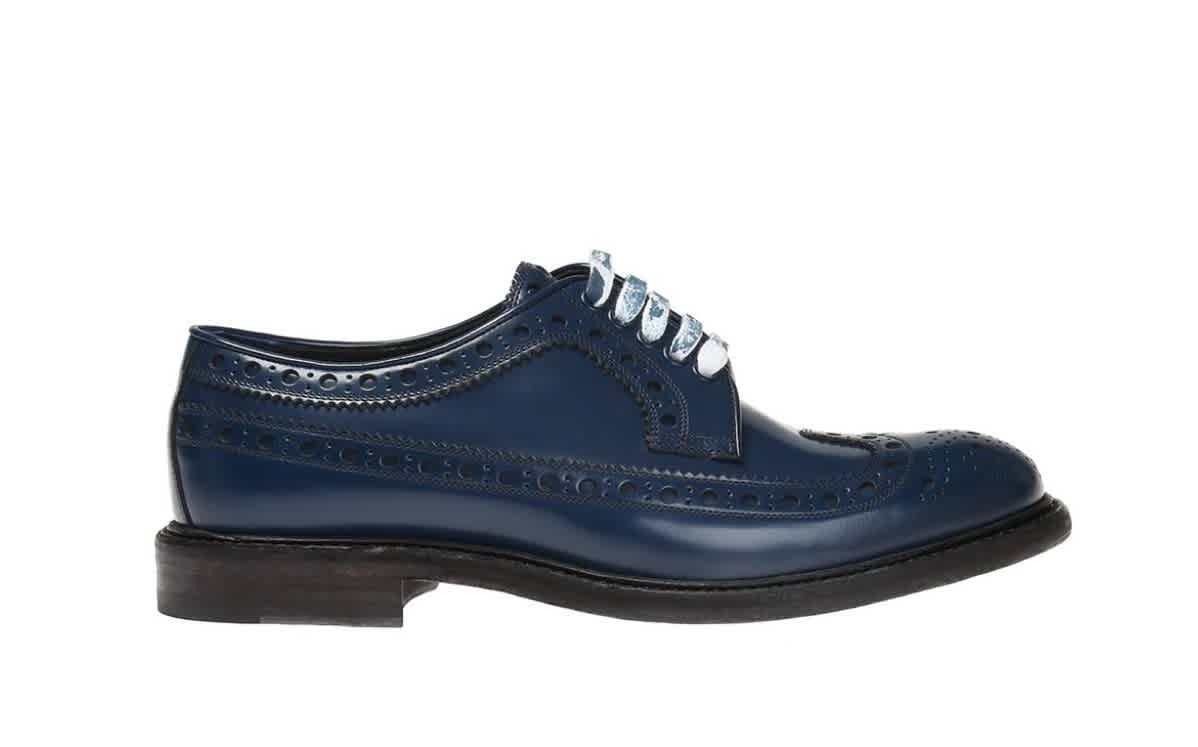 Burberry Mens Leather Brogues With Painted Laces, Brand Size 40 In Black,blue,white