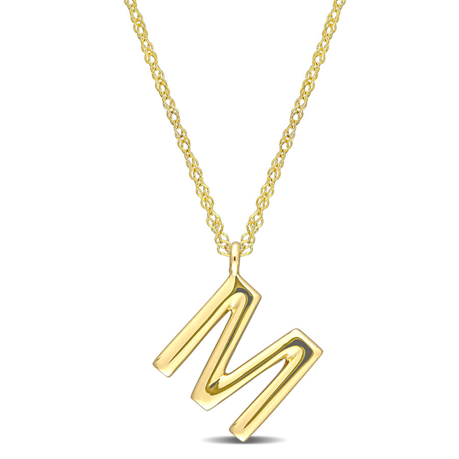 Amour Intial  M  Pendant With Chain In 14k Yellow Gold