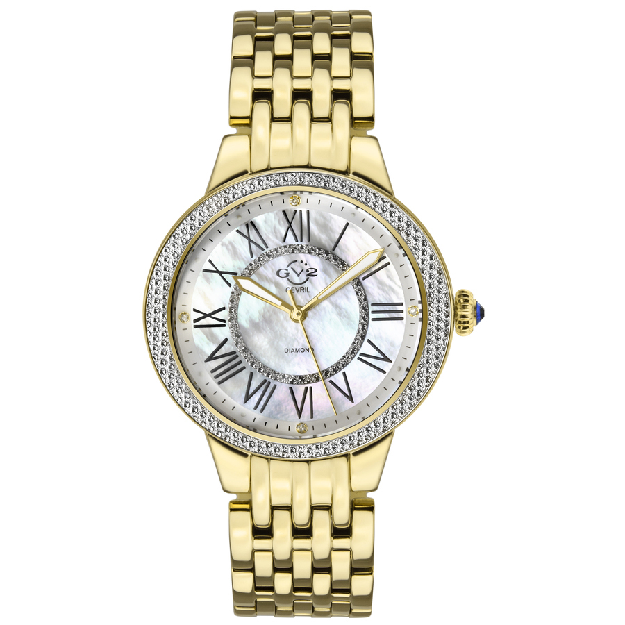 Gv2 By Gevril Astor Ii Quartz Mother Of Pearl Dial Diamond Ladies Watch 9142 In Gold Tone / Mop / Mother Of Pearl