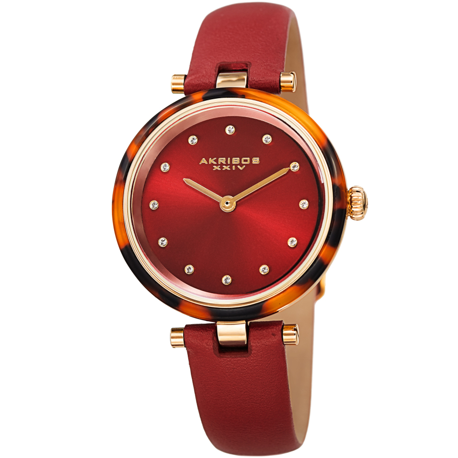 Akribos Xxiv Quartz Crystal Red Dial Ladies Watch Ak1052rd In Red   / Gold Tone