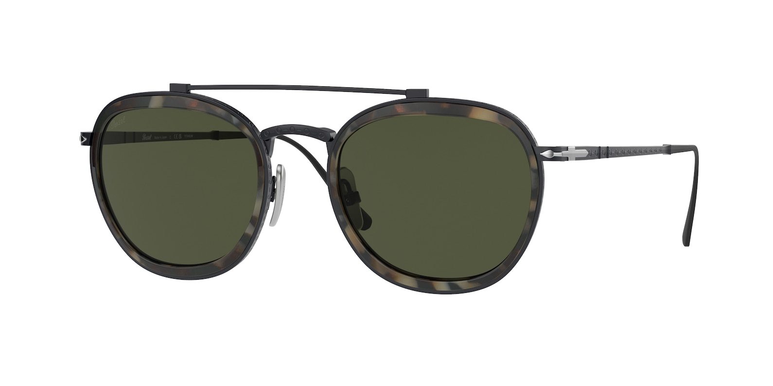 Persol Green Round Titanium Unisex Sunglasses Po5008st 801531 51 In Black,green