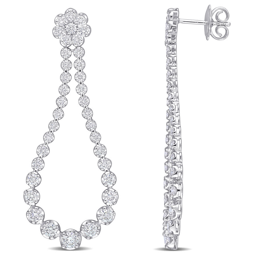 Amour 2 3/4 Ct Tdw Diamond Floral Teardrop Earrings In 14k White Gold