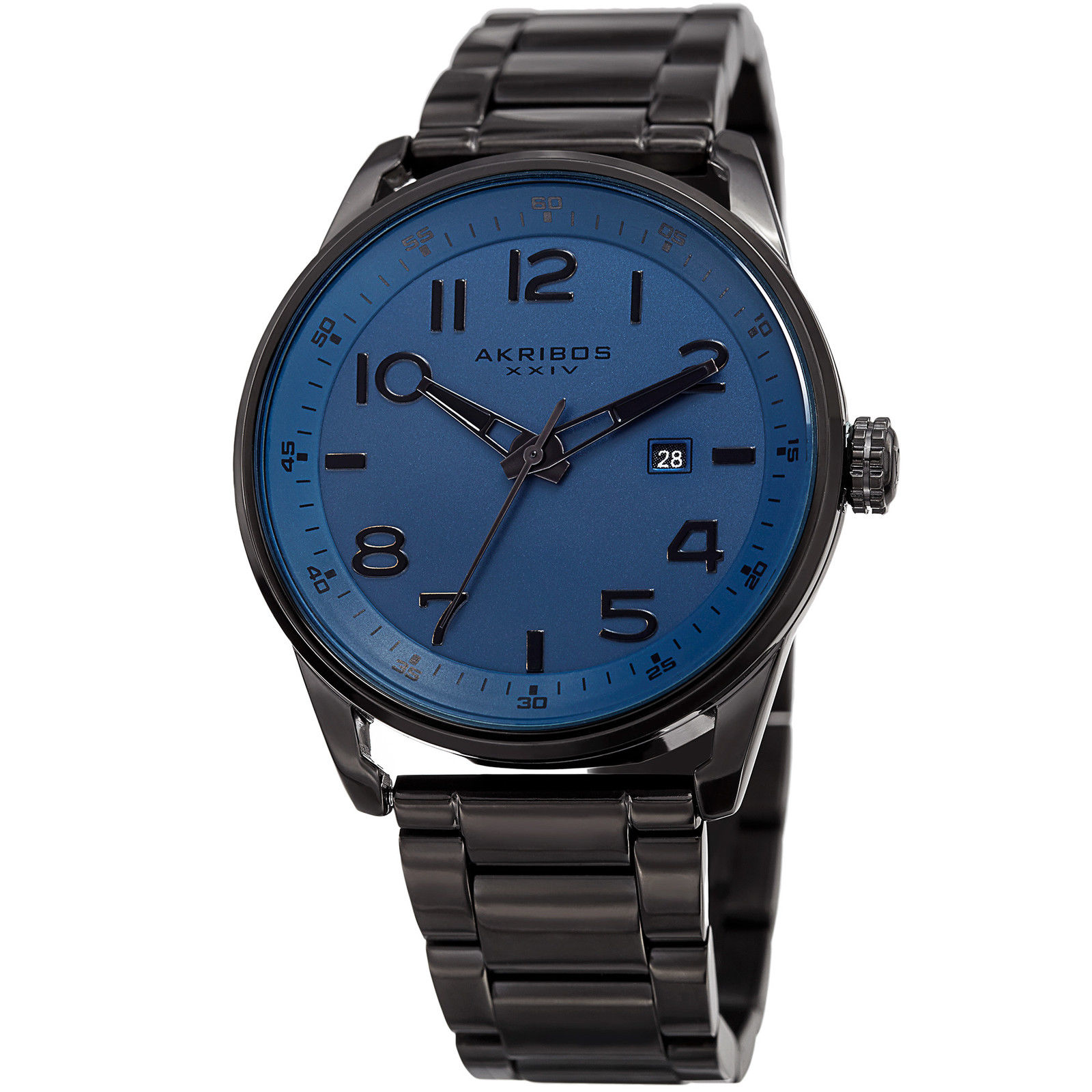 Akribos Xxiv Blue Dial Black Ip Stainless Steel Mens Watch Ak956bu In Black / Blue