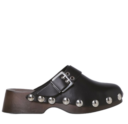 GANNI LADIES BLACK RETRO STUDDED LEATHER CLOGS, BRAND SIZE 40 (US SIZE 10)