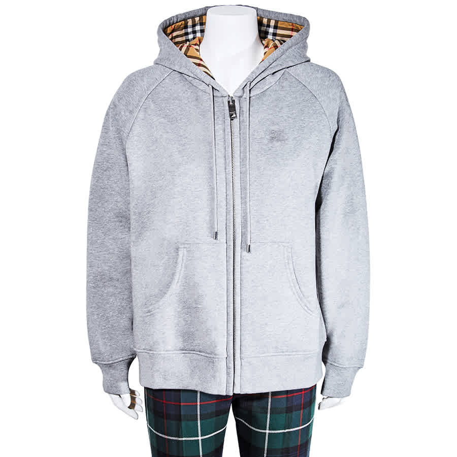 Click to view more detailed imagery on our partner's website Burberry Ladies Vintage Check Detail Jersey Hooded Sweater Size Large In Grey