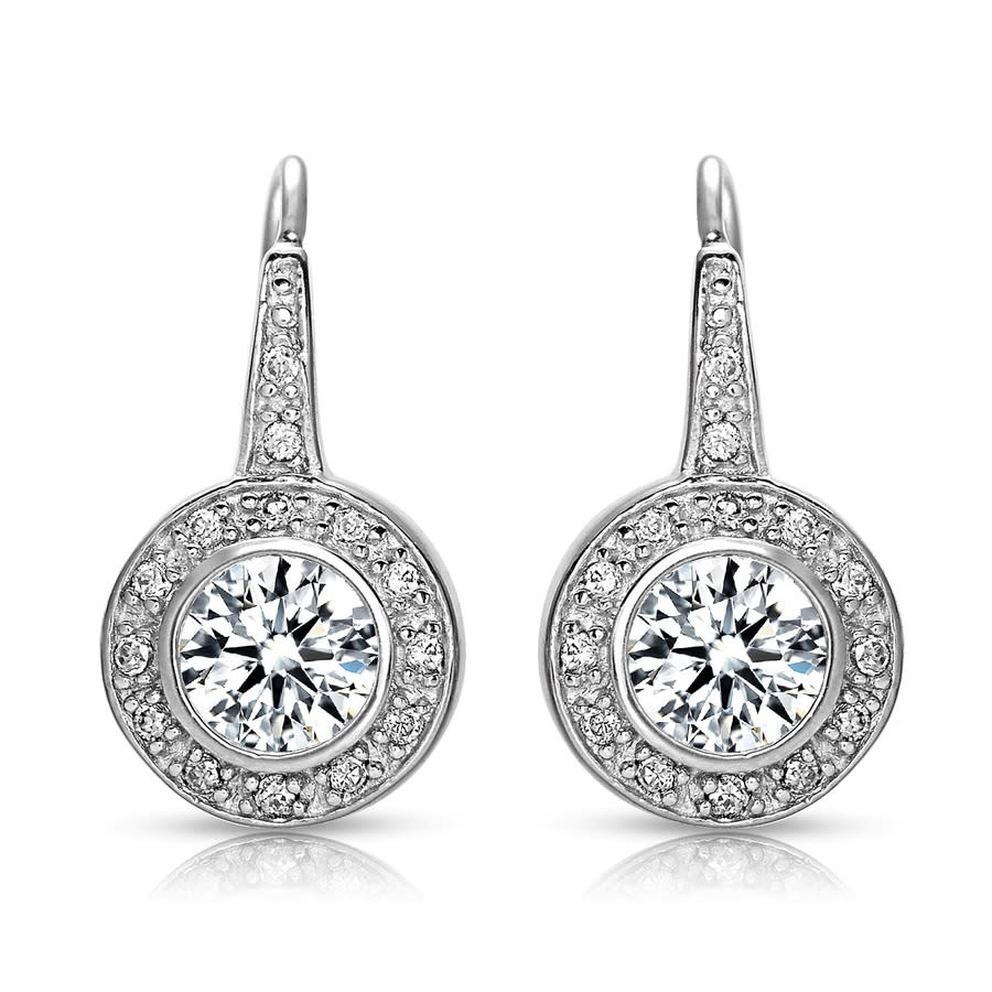 Megan Walford .925 Sterling Silver Cubic Zirconia Round Drop Earrings In Silver-tone