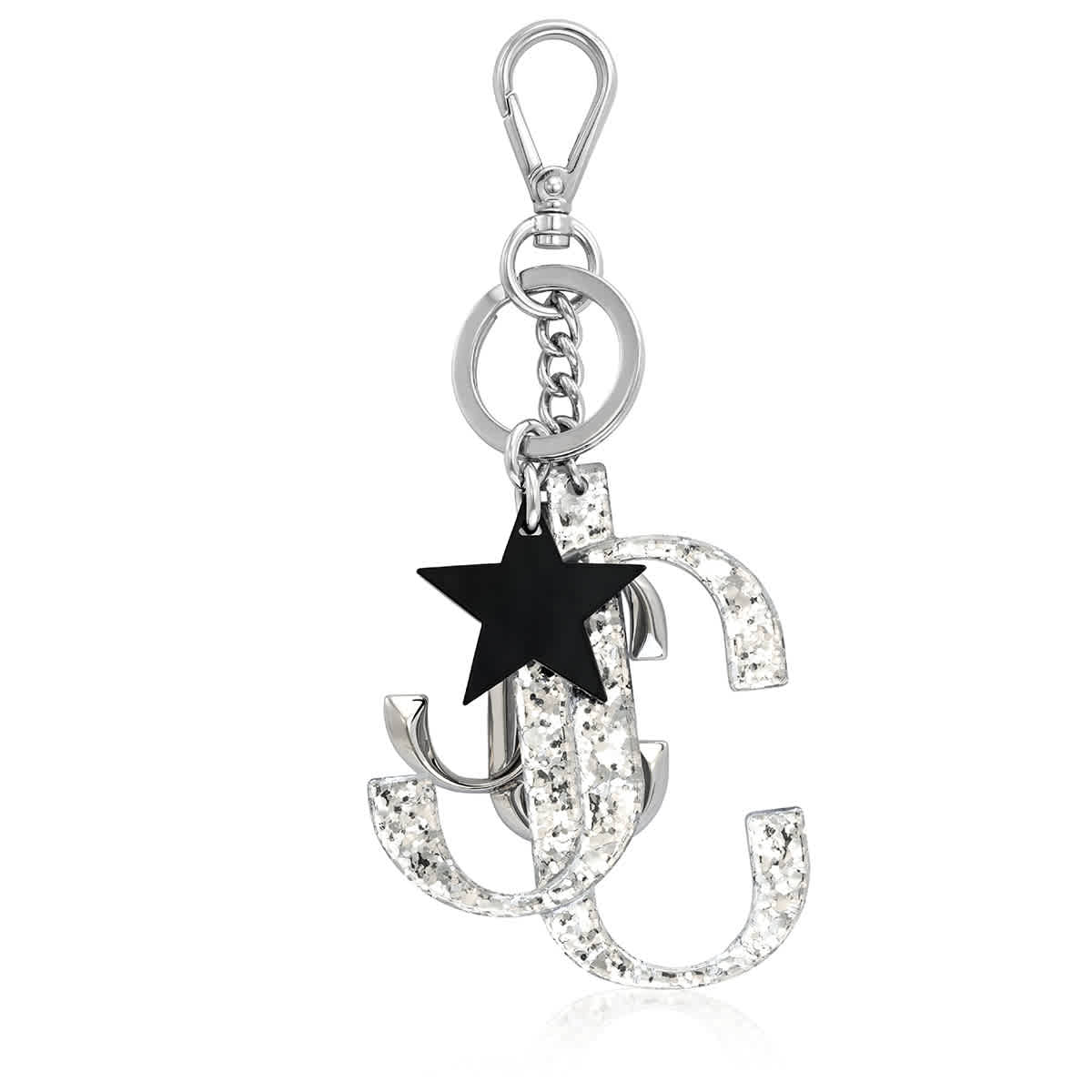 Jimmy Choo Ladies Silver Glitter Star Jc Charm Key Ring In Silver/glitter Butterfly Blue