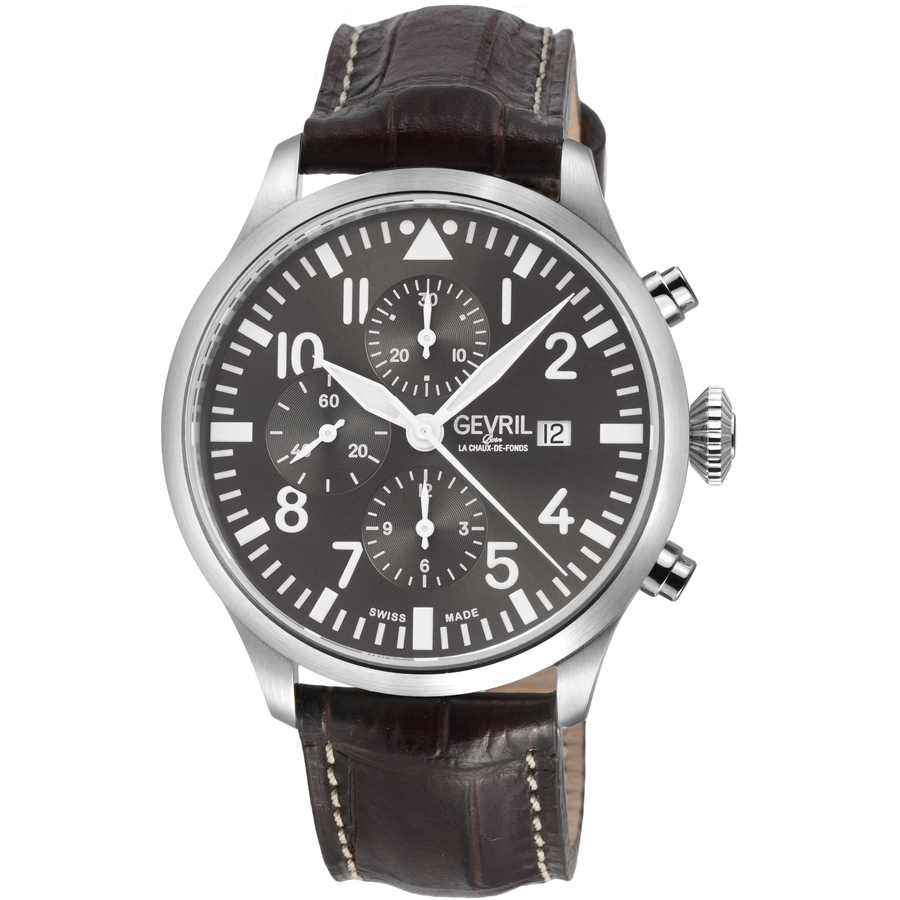 Gevril Vaughn Chronograph Automatic Grey Dial Mens Watch 47102-1 In Brown / Grey