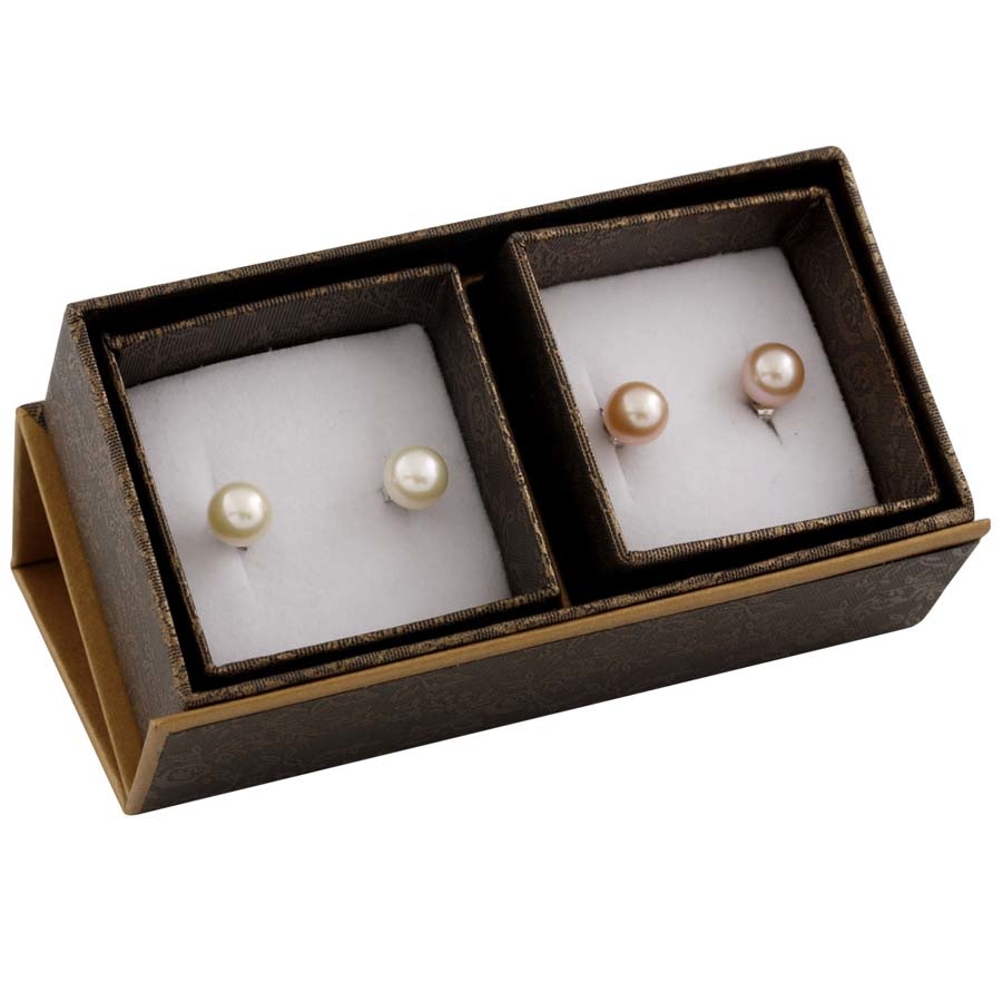 Bella Pearl 14k Gold Boxed Duo Earring Set Set-r In Gold Tone,white