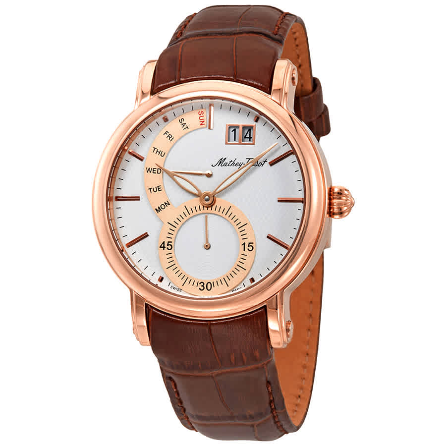 Mathey-tissot Retrograde White Dial Brown Leather Mens Watch H7021pi In Brown,gold Tone,pink,rose Gold Tone,white