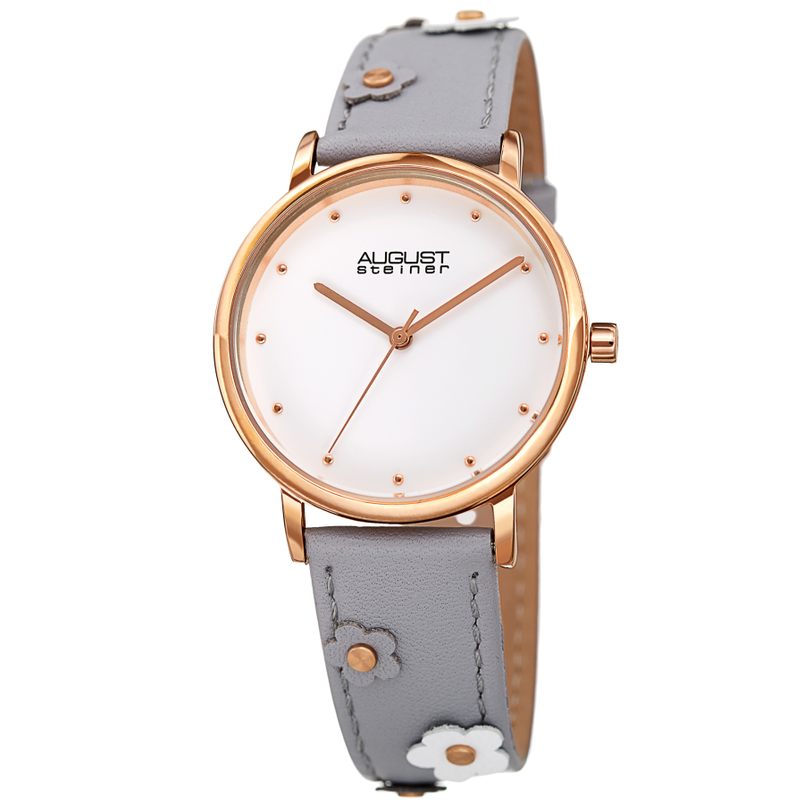 August Steiner Quartz White Dial Ladies Watch As8260gy In Gold Tone / Grey / Rose / Rose Gold Tone / White