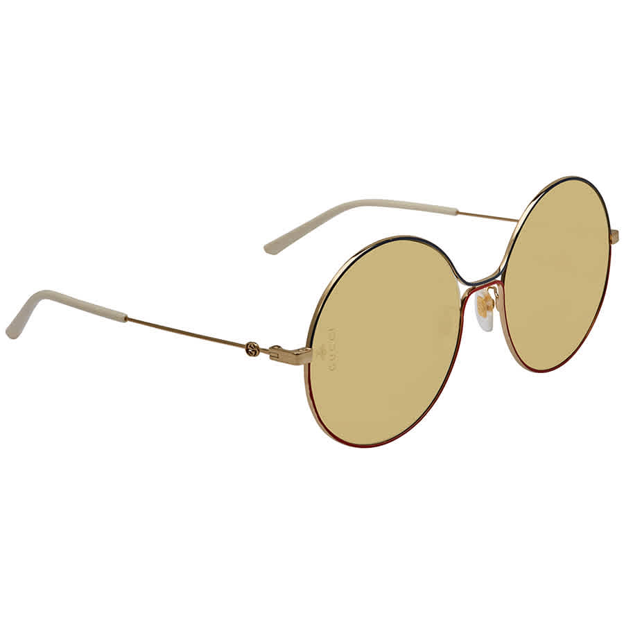 Gucci Yellow Round Ladies Sunglasses Gg0395s 005 59 In Gold Tone,yellow