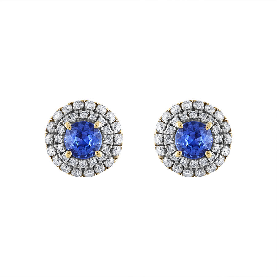 Tresorra 18k Yellow Gold Diamond & Blue Sapphire Earrings