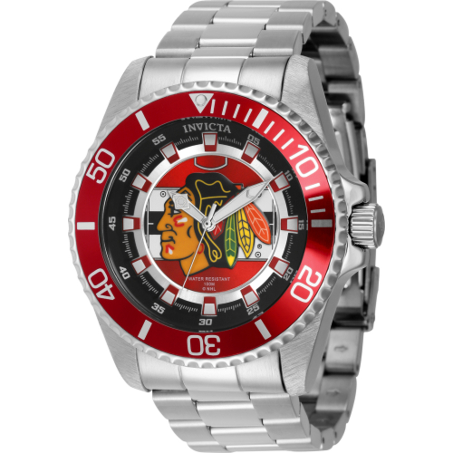 Invicta Nhl Chicago Blackhawks Quartz Red Dial Mens Watch 42234 In Red   /   Red) / Black / Silver