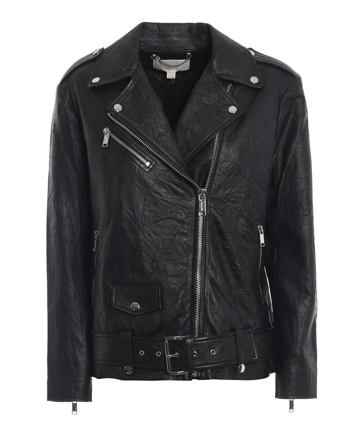 Shop Michael Kors Ladies Crinkled Leather Moto Jacket In Black