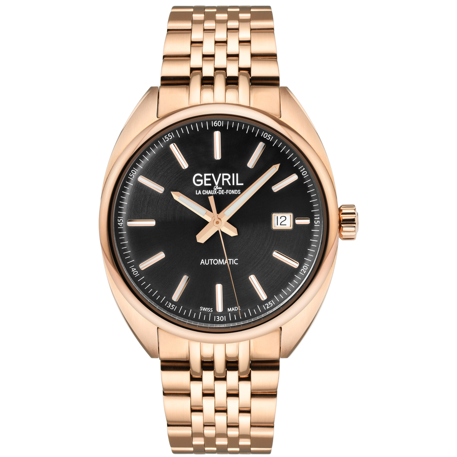 Gevril Five Points Automatic Black Dial Mens Watch 48703 In Black / Gold Tone / Rose / Rose Gold Tone