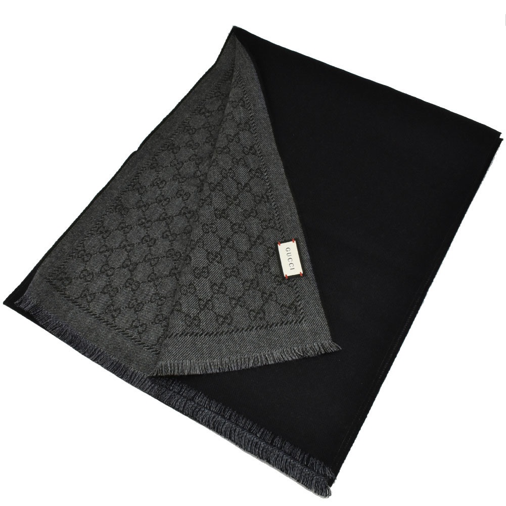 Gucci Mens Gg Jacquard Wool Scarf In Grey/black In Black,grey