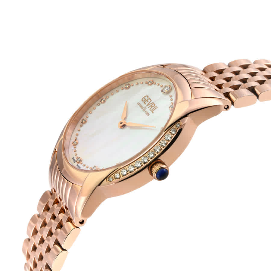 Shop Gevril Airolo Diamond Mother Of Pearl Dial Ladies Watch 13151b In Blue / Gold Tone / Mop / Mother Of Pearl / Rose / Rose Gold Tone