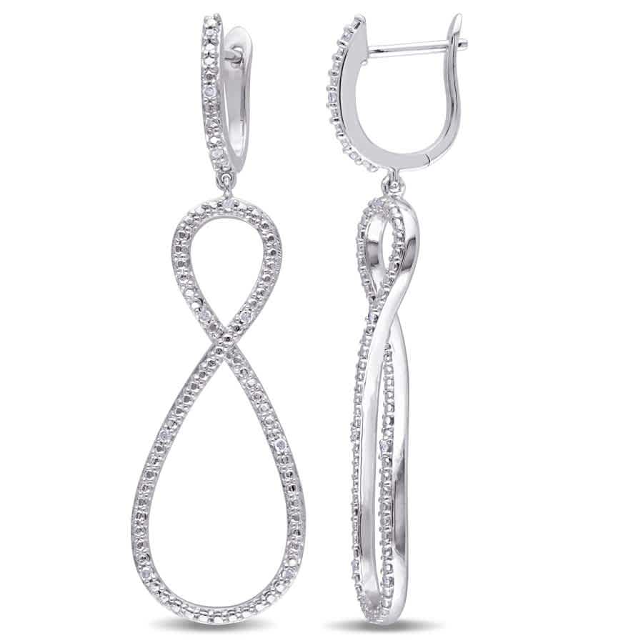 Amour 1/10 Ct Tw Diamond Infinity Earrings In Sterling Silver In Silver