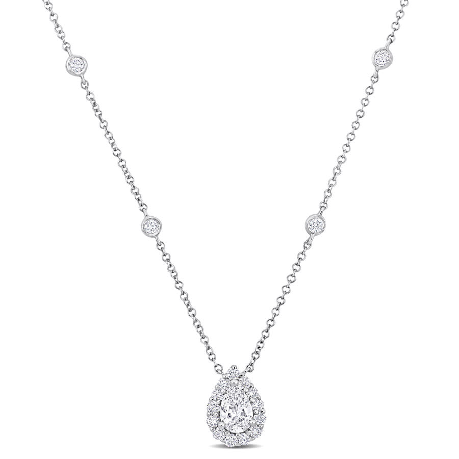 Amour 1 1/2 Ct Tw Pear And Round Diamond Necklace In Platinum In White