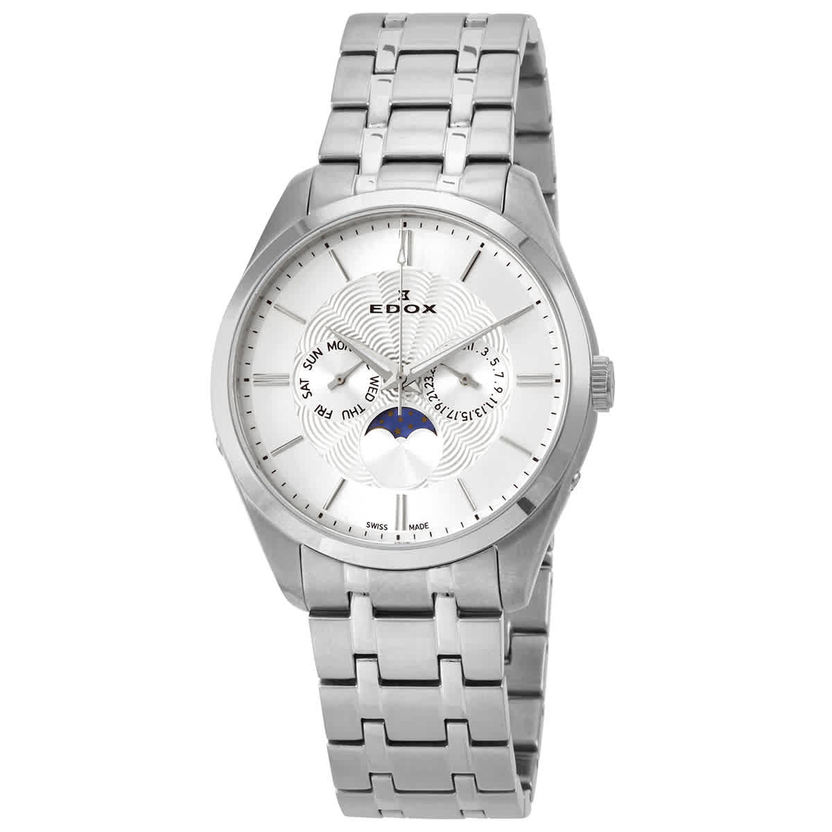 EDOX MOONPHASE DATE SILVER DIAL MENS WATCH 40008-3M-AIN