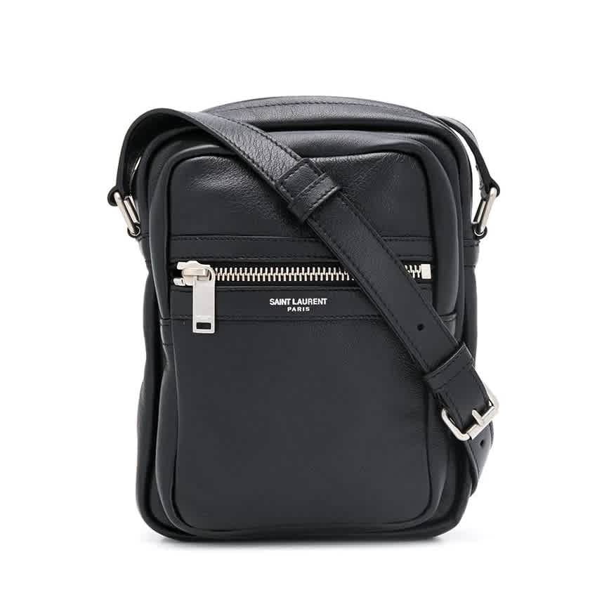 Saint Laurent Mens Sid Pouch Leather Crossbody In Black