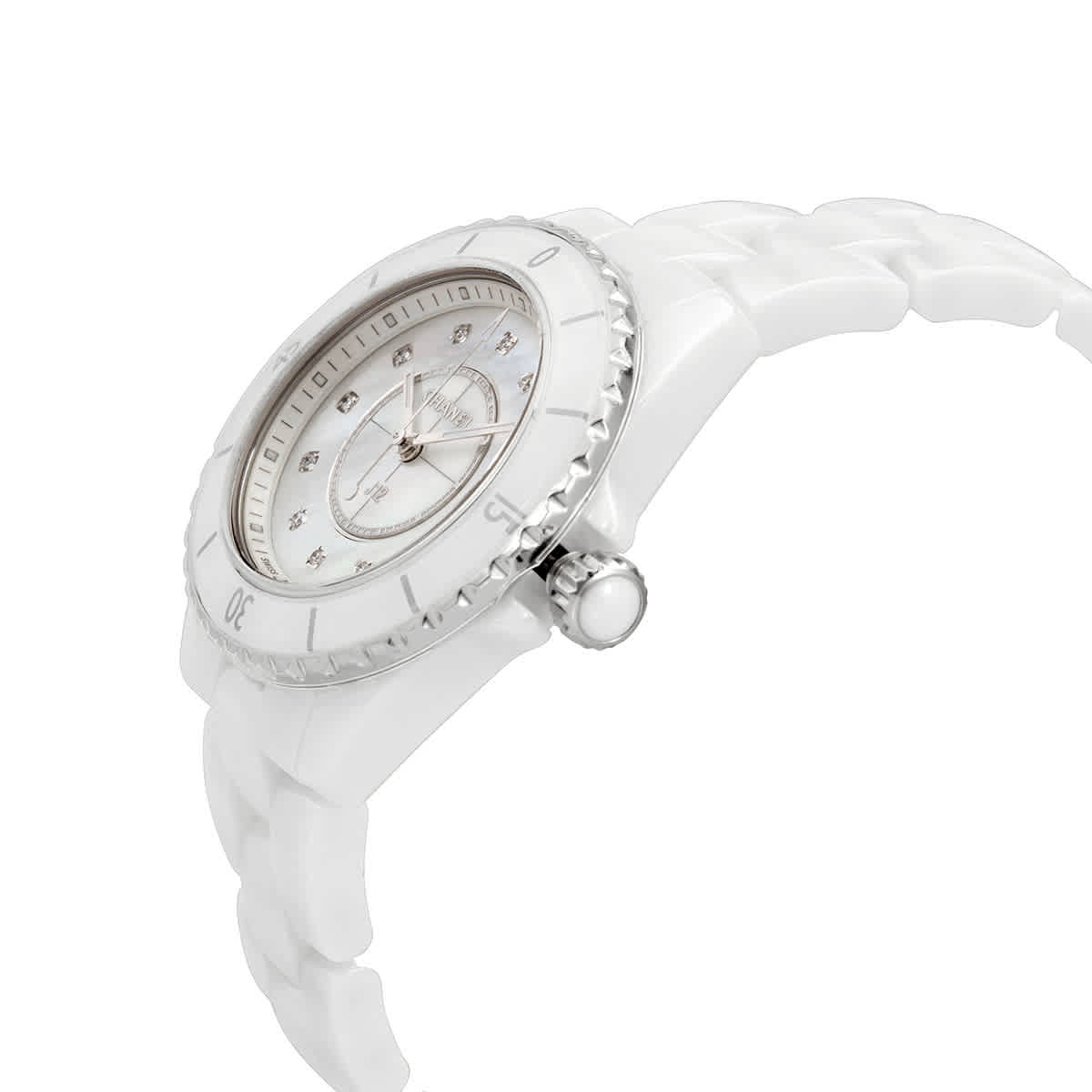 Pre-owned Chanel J12 Quartz Diamond White Dial Ladies Watch H5704 In Mother  Of Pearl / White