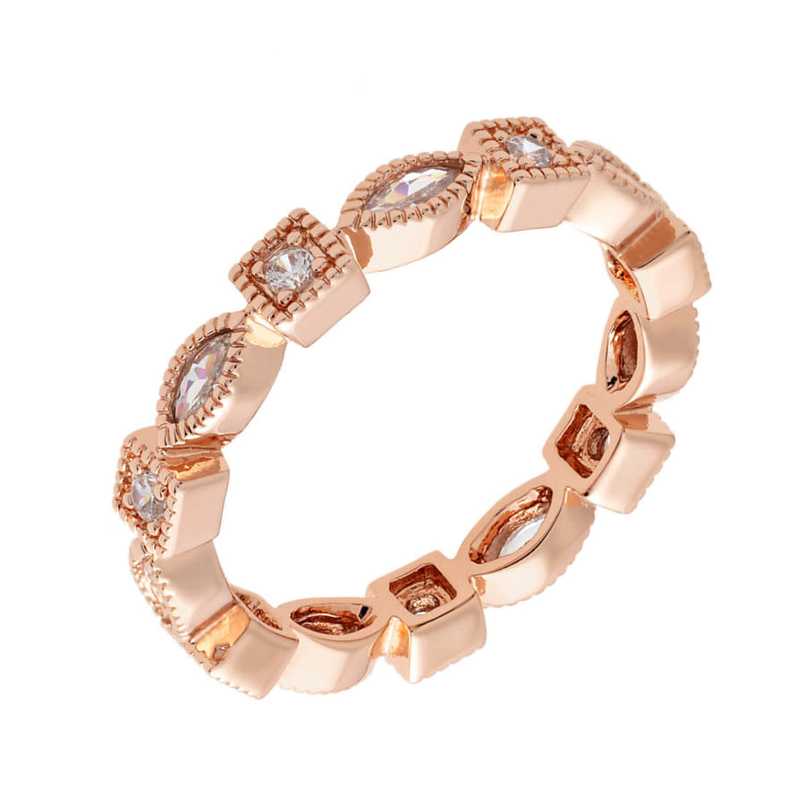 Elegant Confetti Women's 18k Rose Gold Plated Cz Simulated Diamond Stackable Eternity Ring Size 8 In Gold Tone,pink,rose Gold Tone