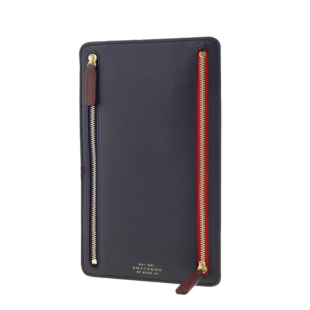 Smythson Panama Zip Crossgrain Leather Currency Case In Blue