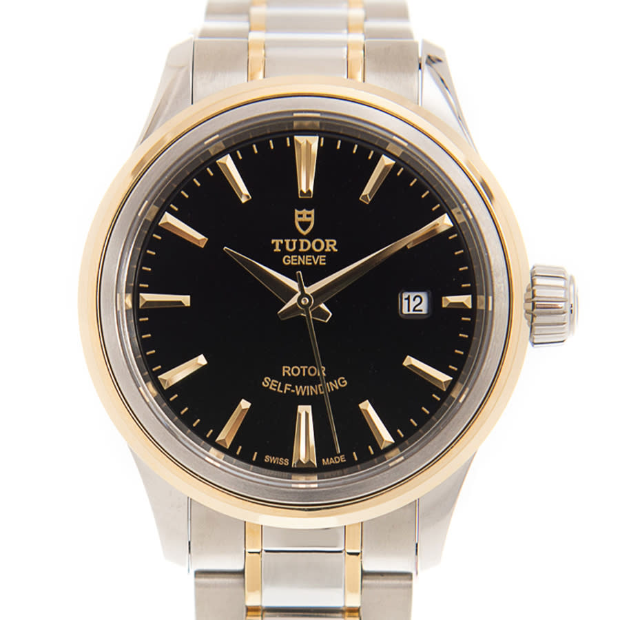 Tudor Style Automatic Black Dial Ladies Watch 12103-0003 In Two Tone / Black / Gold / Gold Tone
