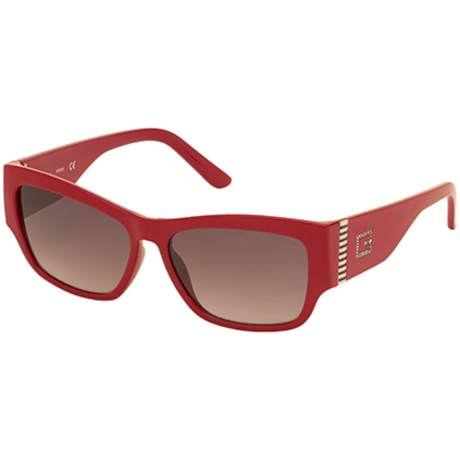 Guess Ladies Red Rectangular Sunglasses Gu7623 66f 57 In Brown,red