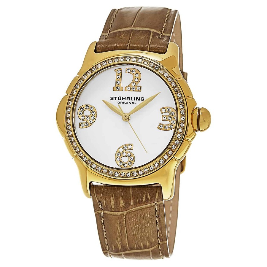 Stuhrling Original Vogue White Dial Ladies Watch M15345 In Brown / Gold Tone / White / Yellow