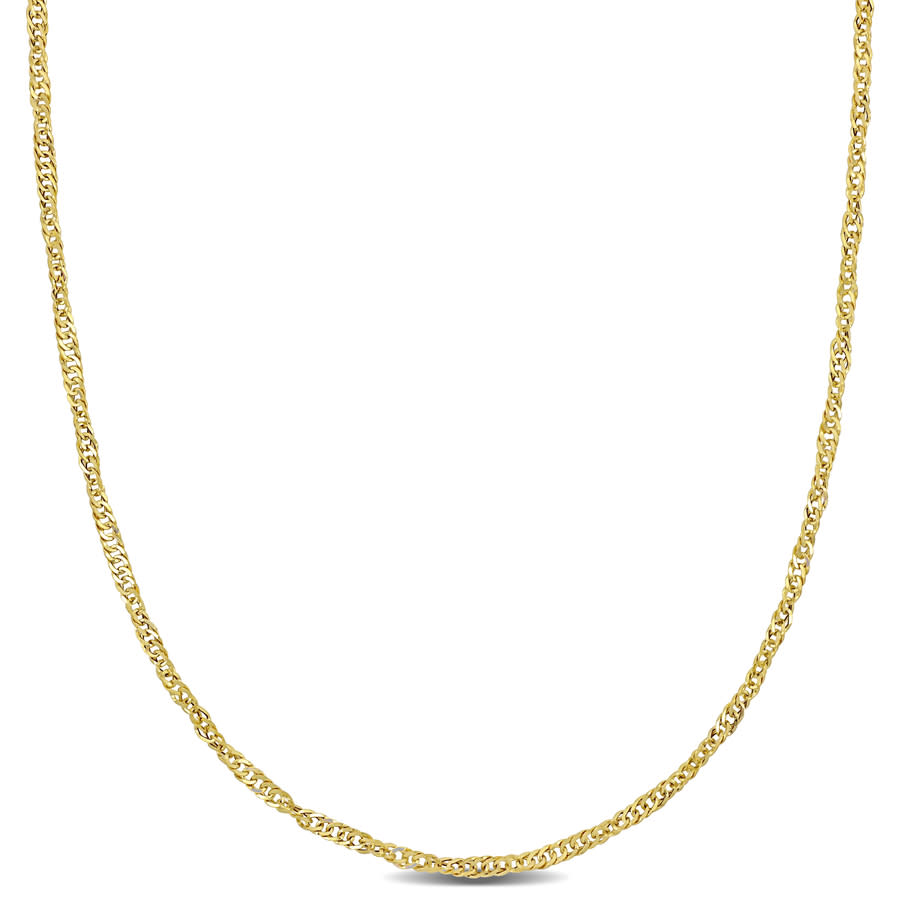 Amour 14k Yellow Gold Hollow Diamond Cut Singapore Chain Necklace 18