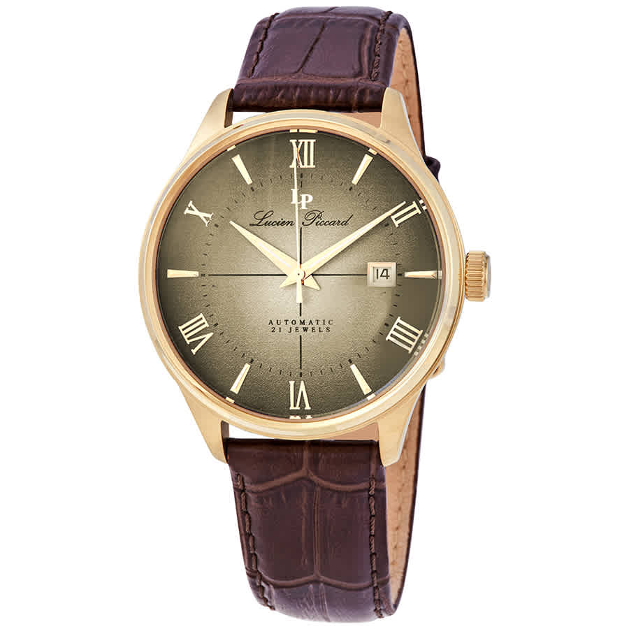 Lucien Piccard Automatic Gold Dial Mens Watch Lp-1881a-yg-016 In Brown,gold Tone